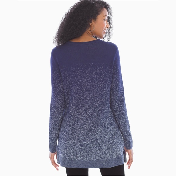 Soma Lurex V-Neck Sweater Tunic Galaxy Blue Silver Sparkles Long Sleeve Medium - Picture 8 of 9